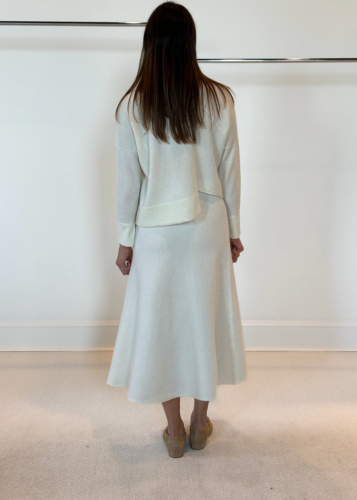 asymmetical hem off white wool long sleeve turtleneck sweater