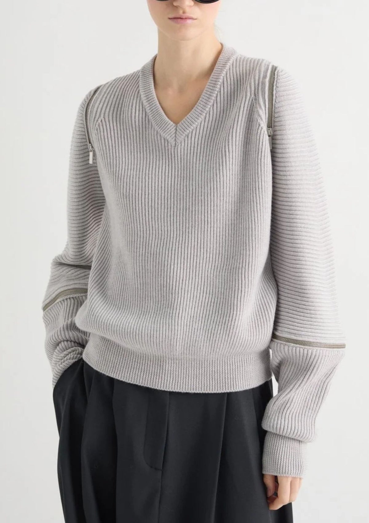 MEIMEIJ Metal Zip Wool Sweater - Pearl