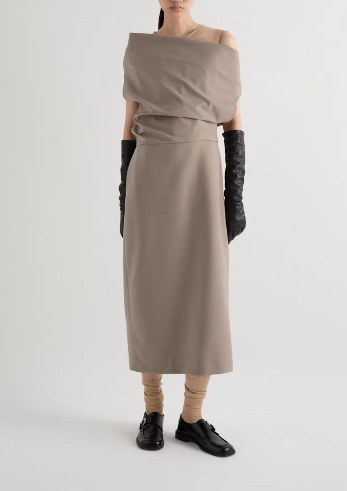 MEIMEIJ Draped Neckline Midi Dress - Cloud