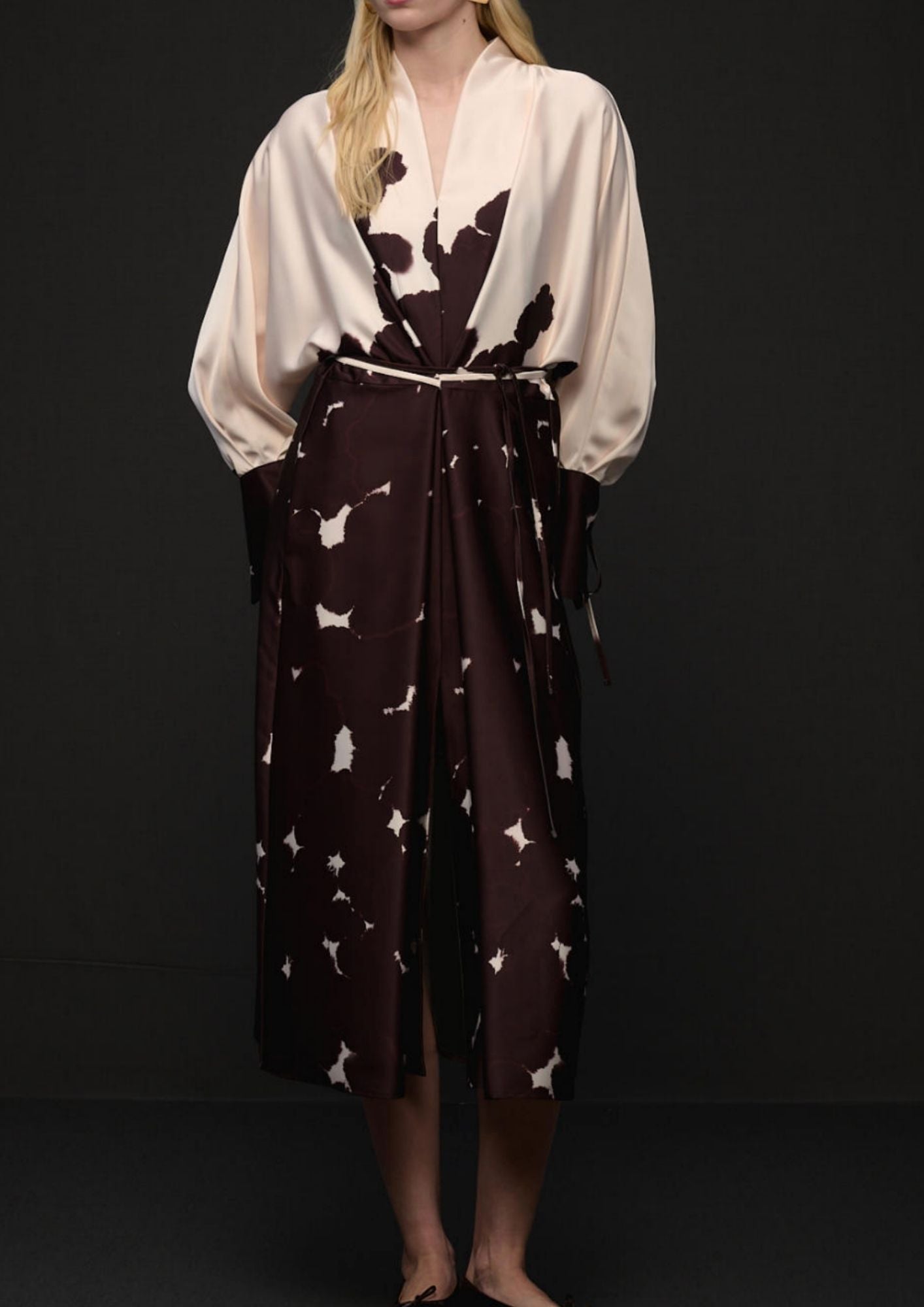 MILVA MI V-Neck Midi Dress - Brown and Beige