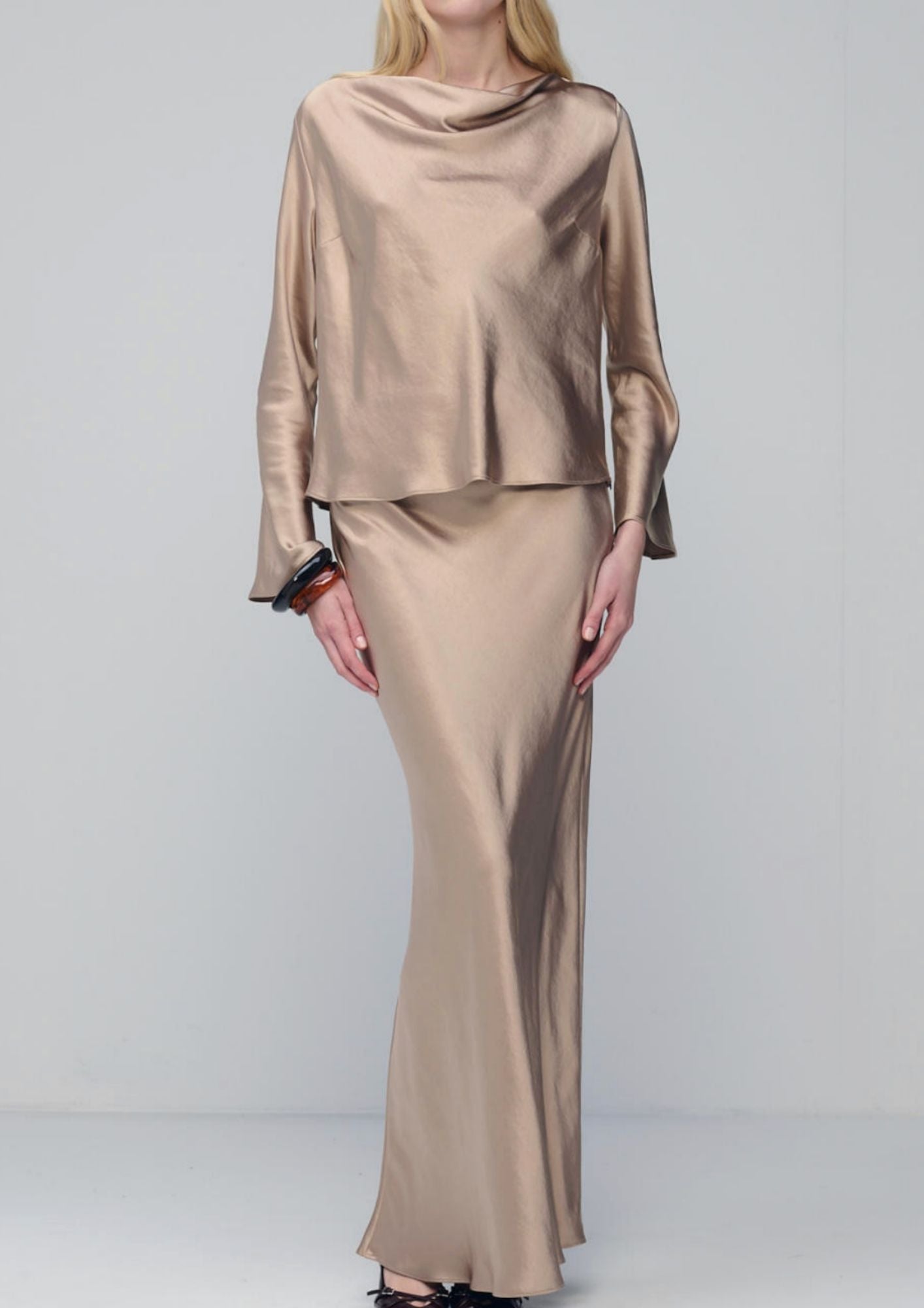MILVA MI Elastic Waist Maxi Skirt - Sand