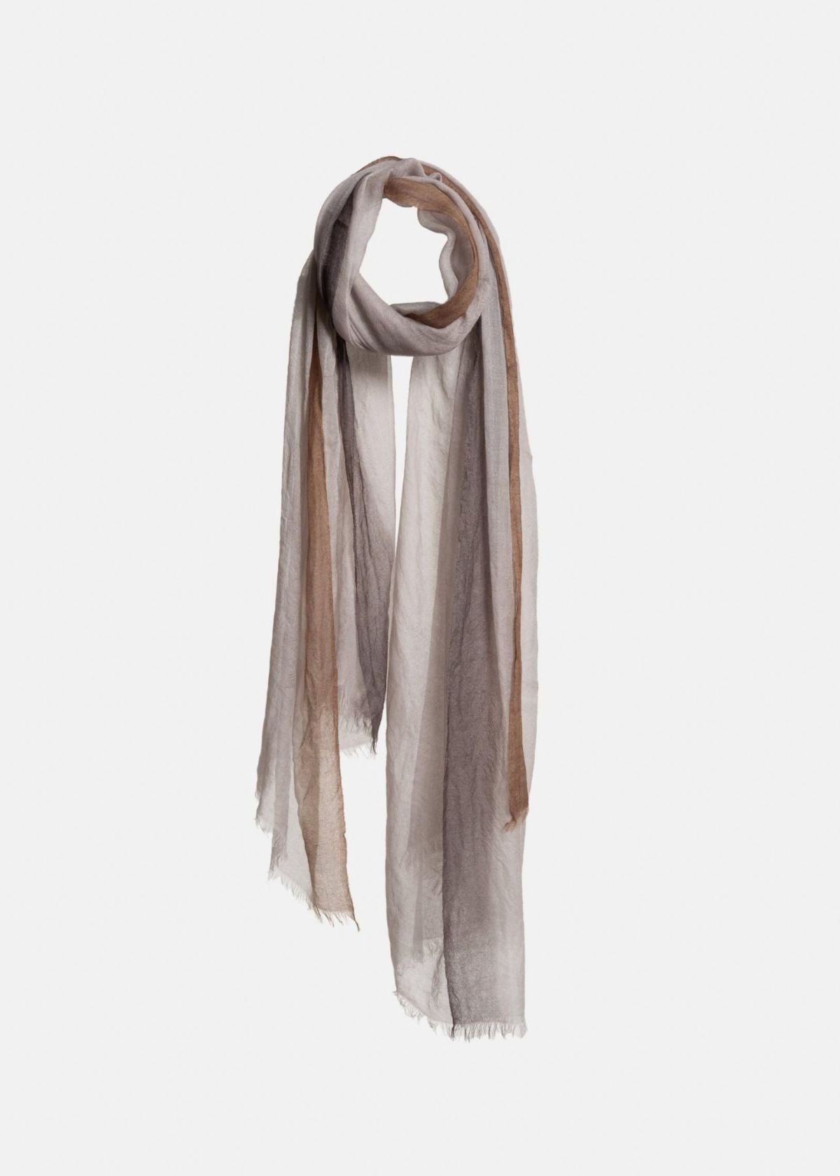 MIRROR IN THE SKY Souffle Tibetan Dip Dye Shawl -Stoneware, Dark, and Macassar