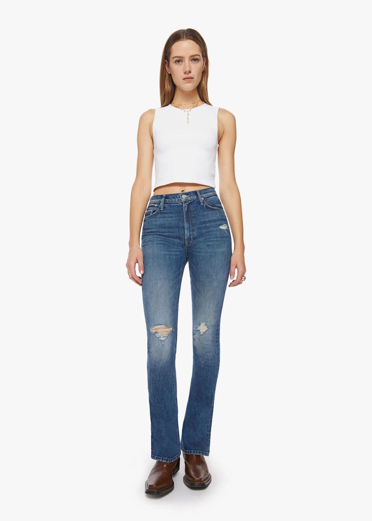 MOTHER High Waisted Runaway Slice Heel Jean - Morning Chores