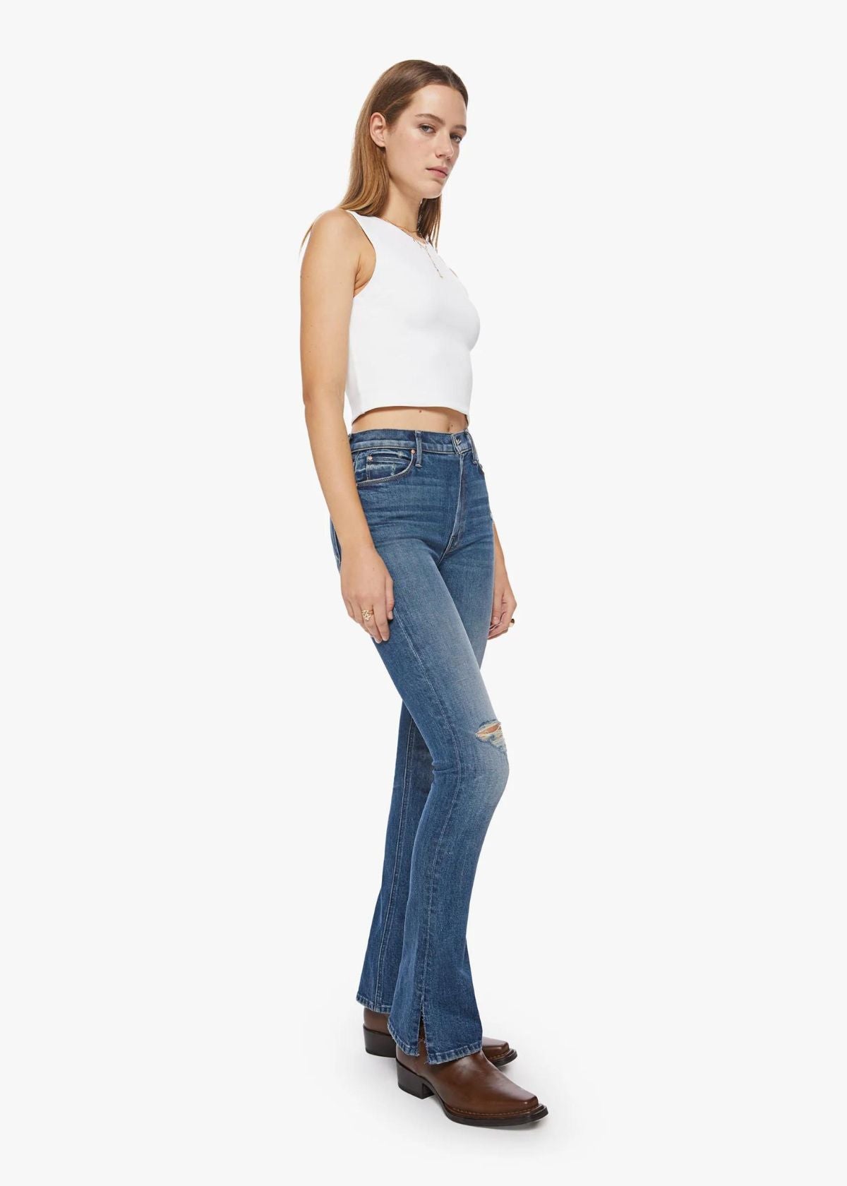 MOTHER High Waisted Runaway Slice Heel Jean - Morning Chores