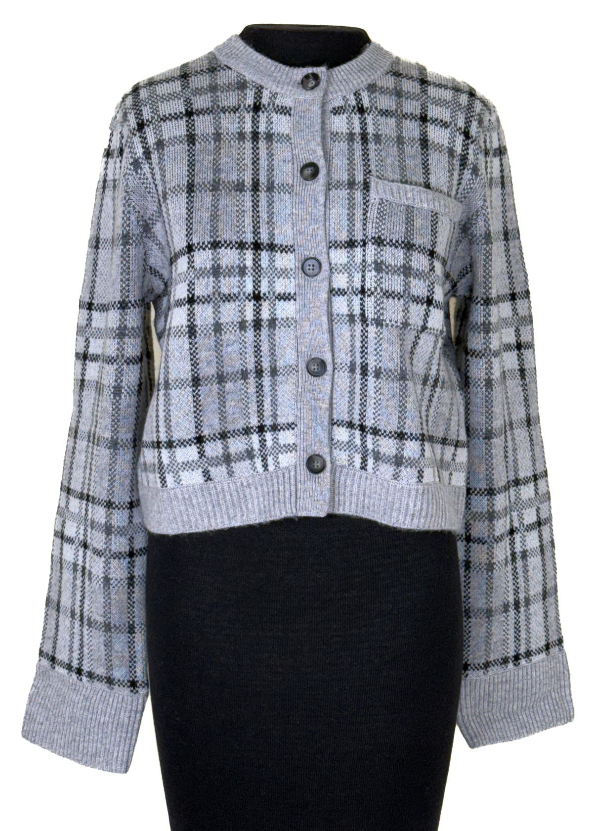 NAADAM Luxe Plaid Jacquard Cardigan - Grey Combo