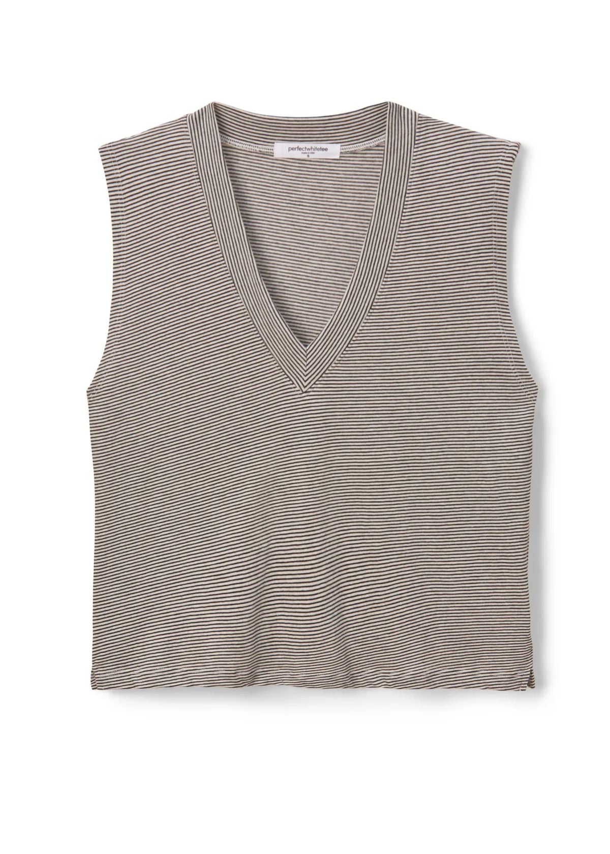 PERFECT WHITE TEE Lucy Tank Top - Ivory and Black Stripe