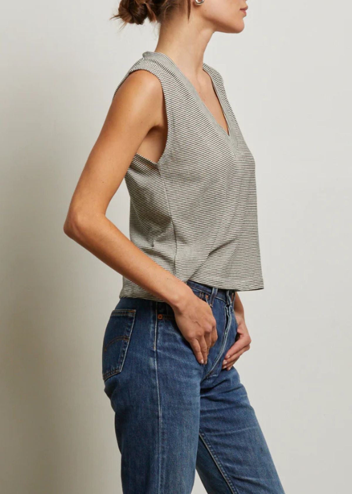 PERFECT WHITE TEE Lucy Tank Top - Ivory and Black Stripe