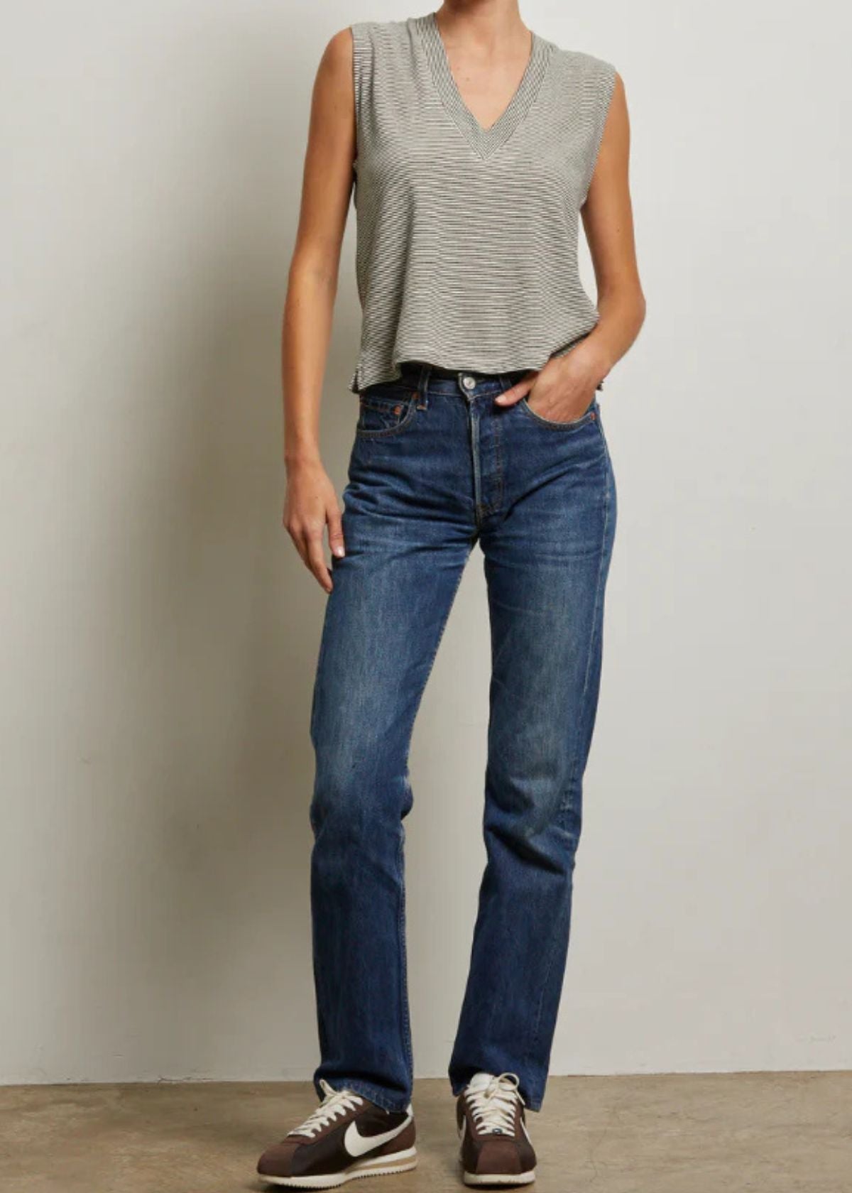 PERFECT WHITE TEE Lucy Tank Top - Ivory and Black Stripe