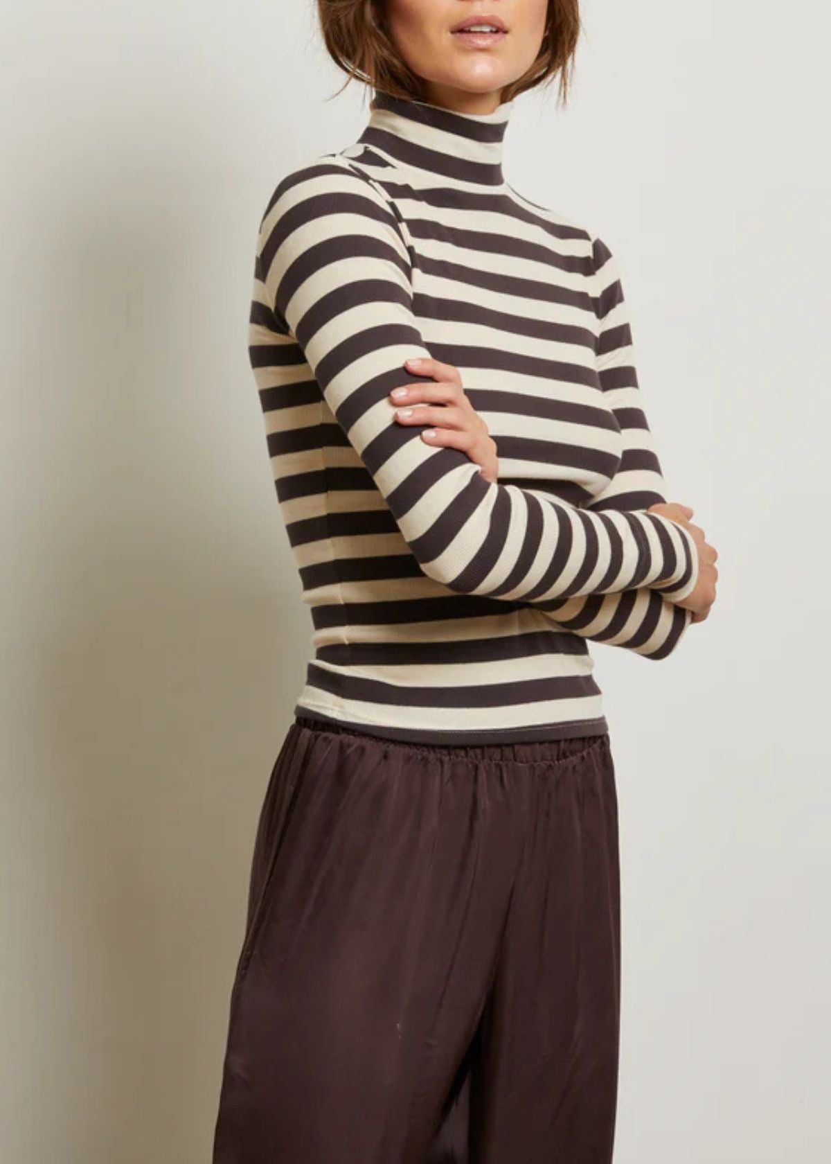 PERFECT WHITE TEE Hayden Luxe Rib Top - Mocha Stripe