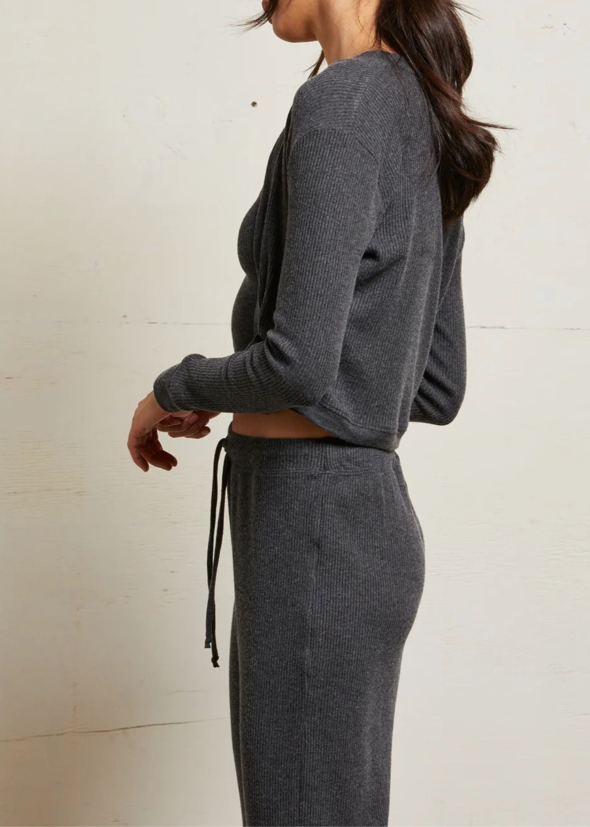 PERFECT WHITE TEE Kelsey Ribbed Cardigan - Charcoal