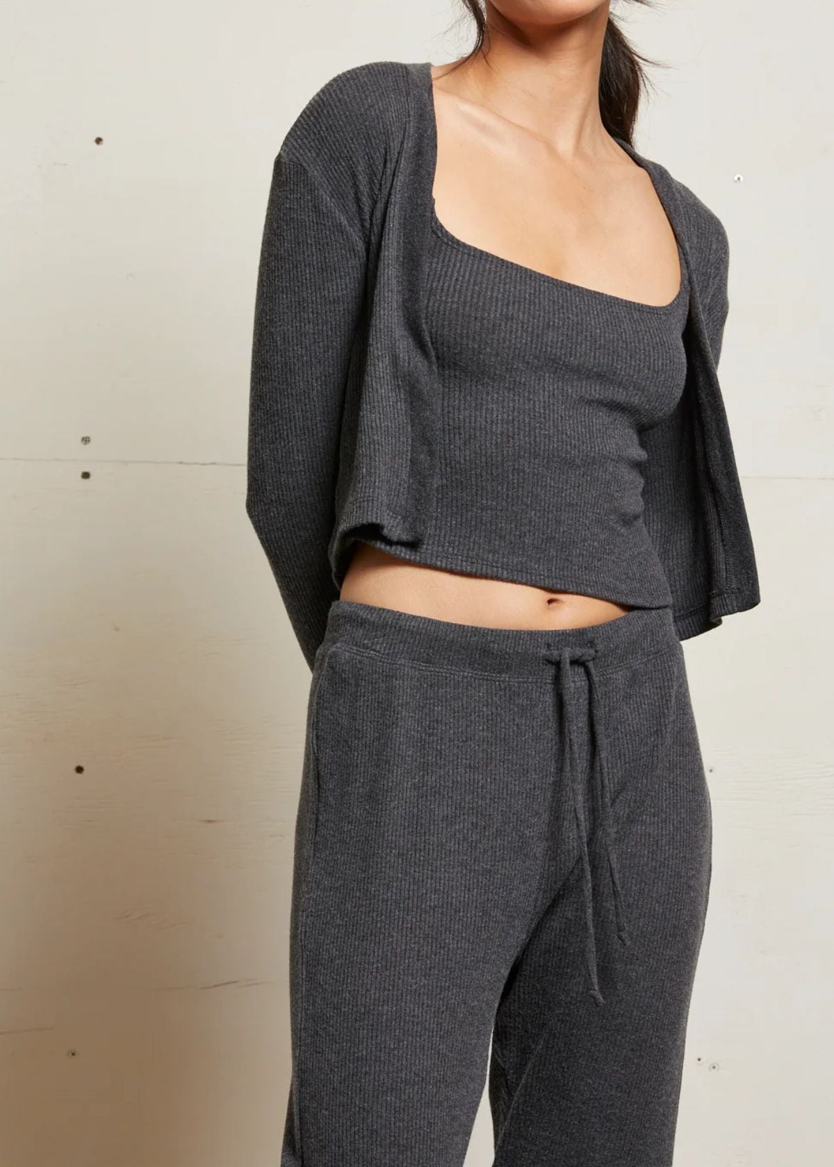 PERFECT WHITE TEE Kelsey Ribbed Cardigan - Charcoal