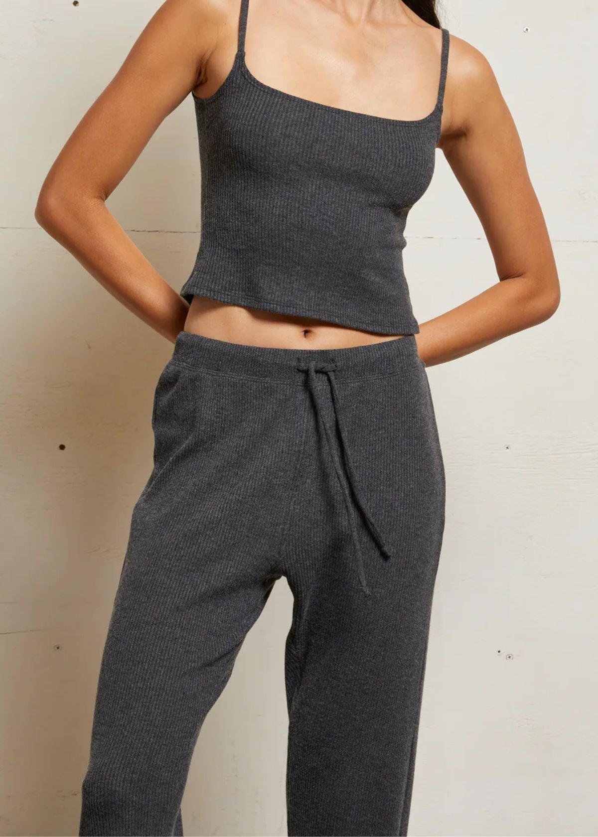 PERFECT WHITE TEE Remi Ribbed Drawstring Pant - Charcoal