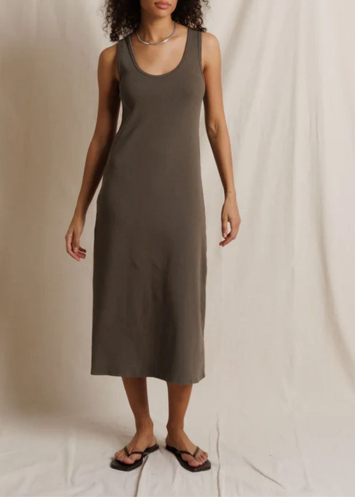PERFECT WHITE TEE Edith Midi Length Tank Dress - Dark Olive