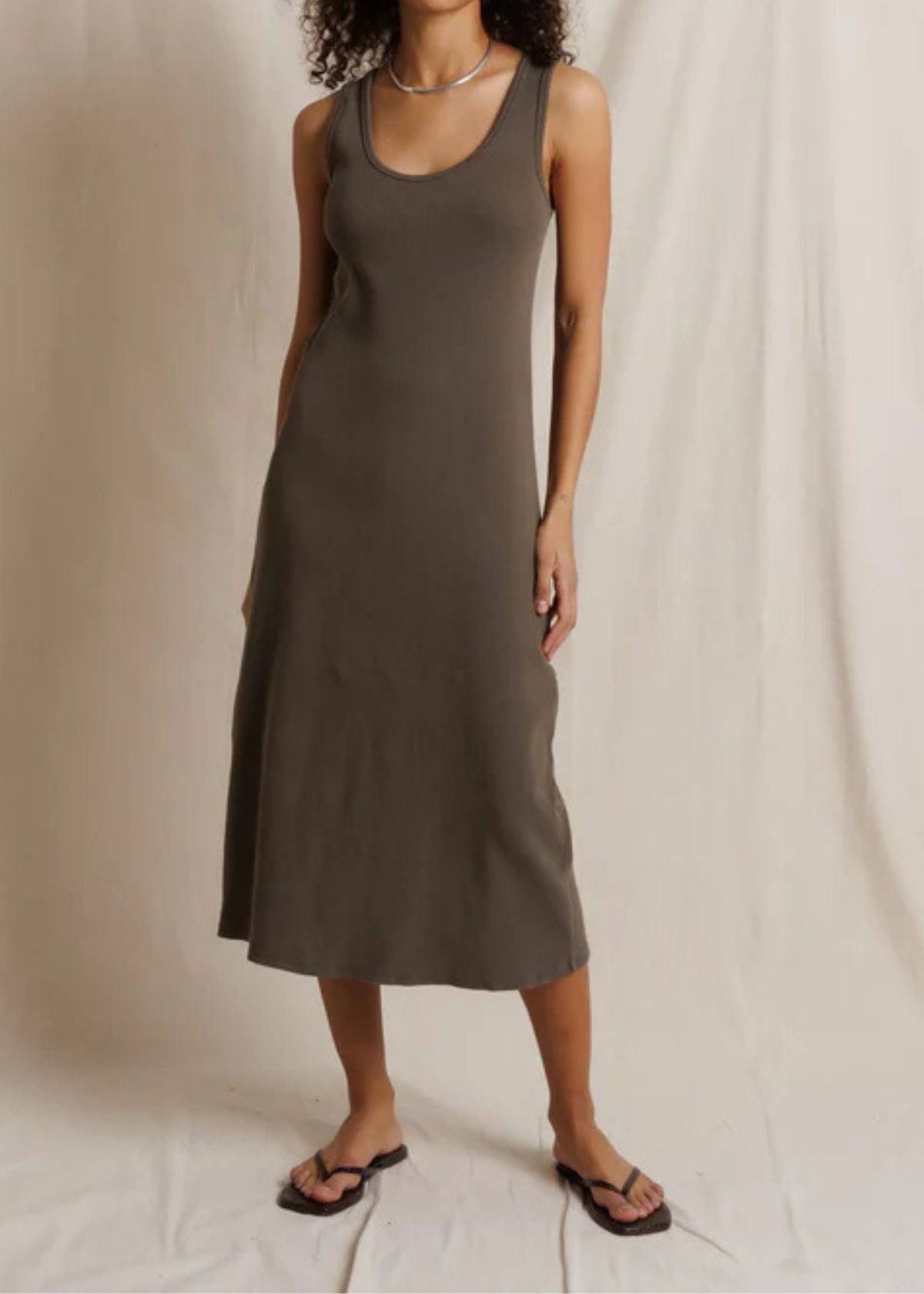 PERFECT WHITE TEE Edith Midi Length Tank Dress - Dark Olive