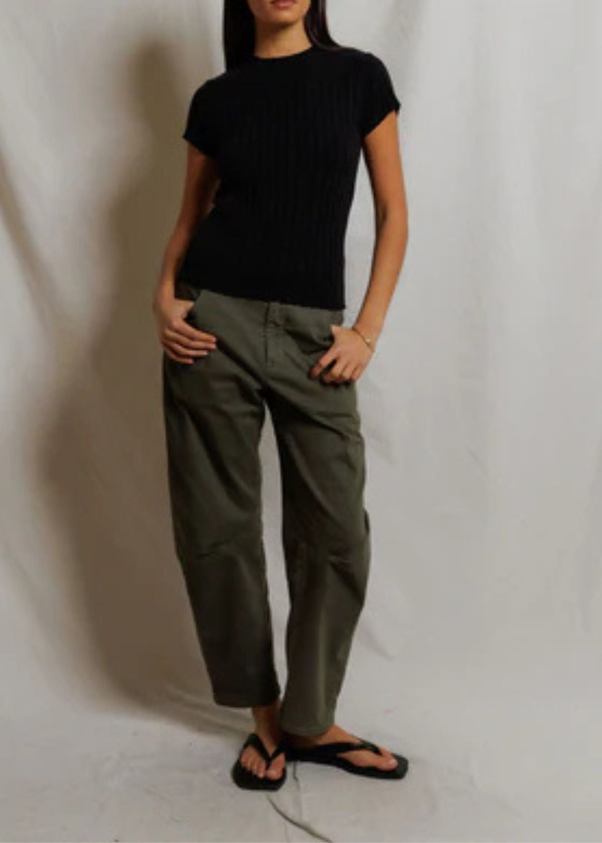 PERFECT WHITE TEE Suri Ribbed Cap Sleeve Tee - Black