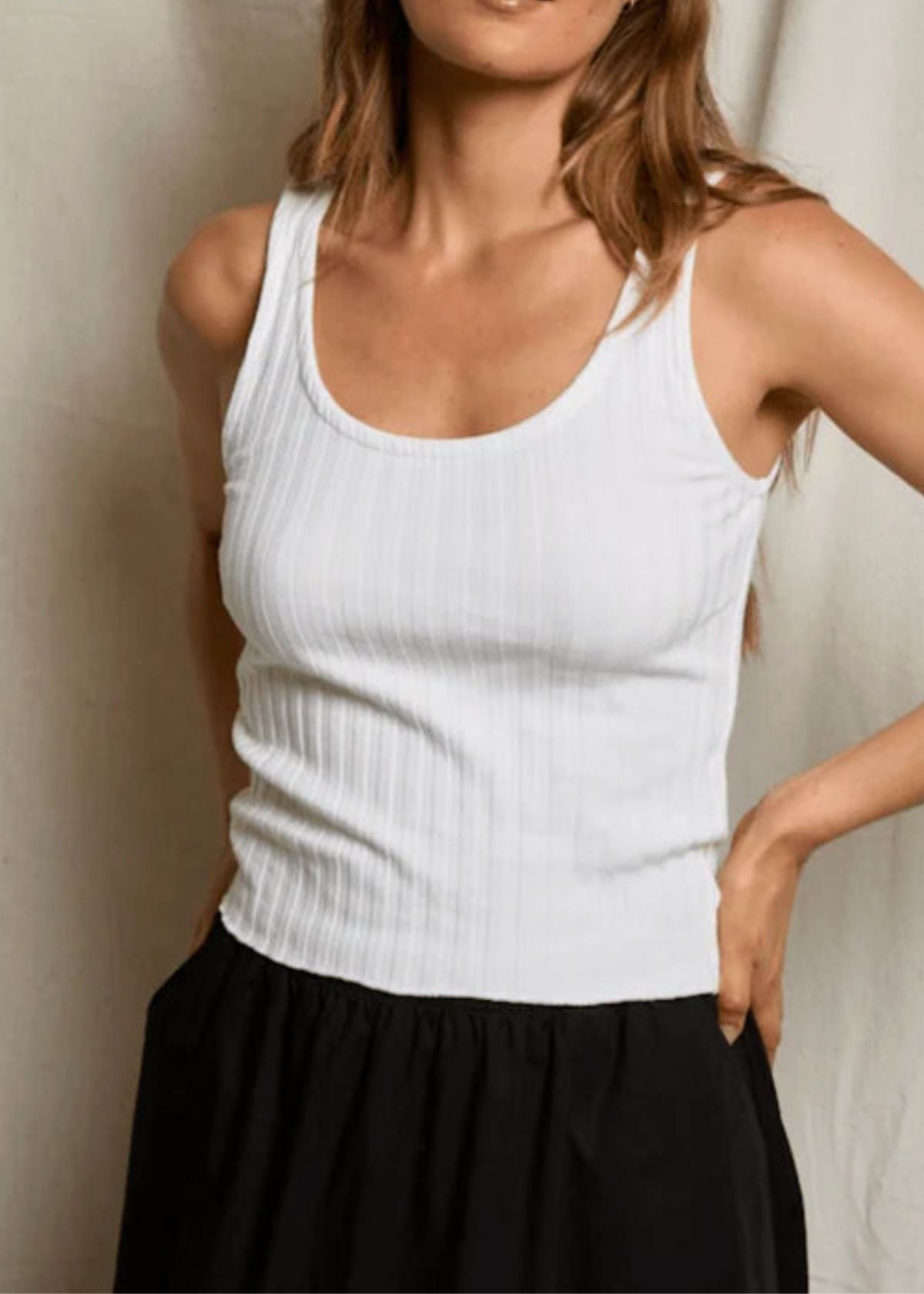 PERFECT WHITE TEE Rae Poorboy Rib Tank Top - White
