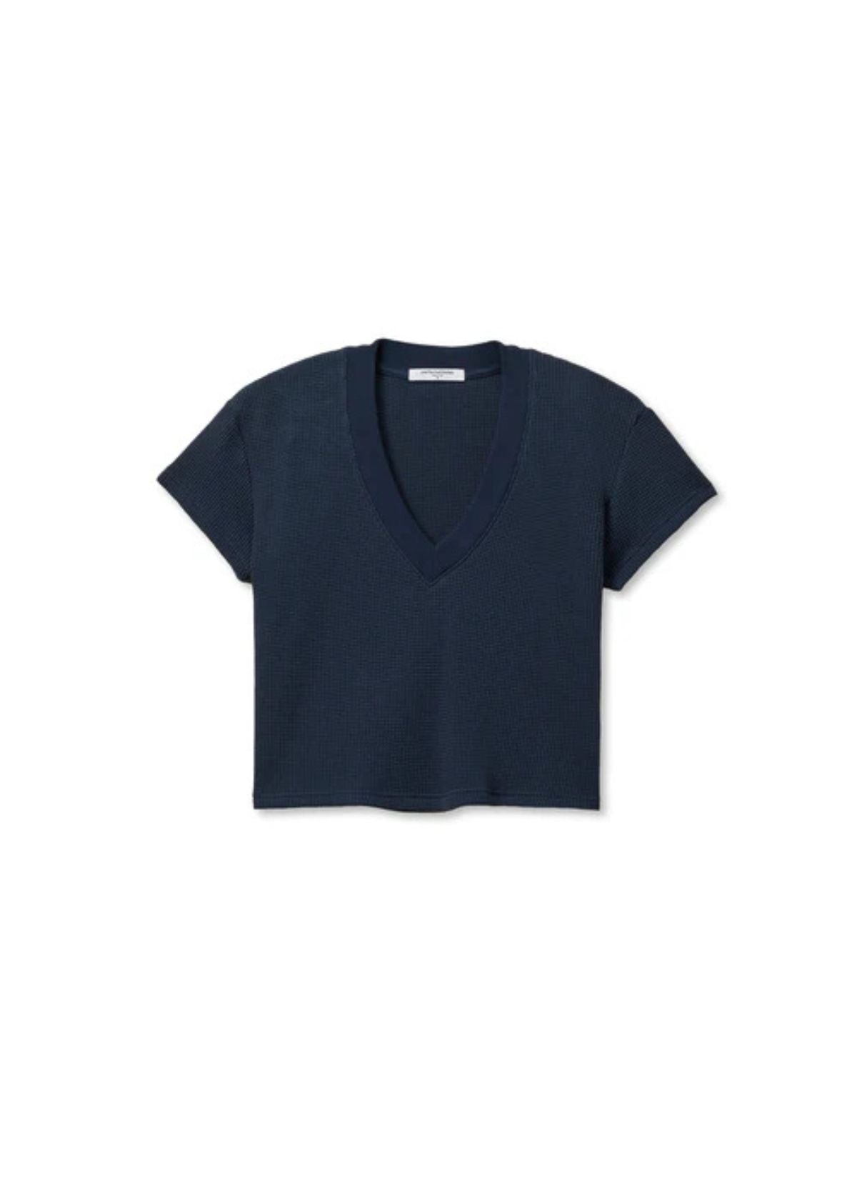 PERFECT WHITE TEE Jada Waffle Boxy V-Neck Top - Navy