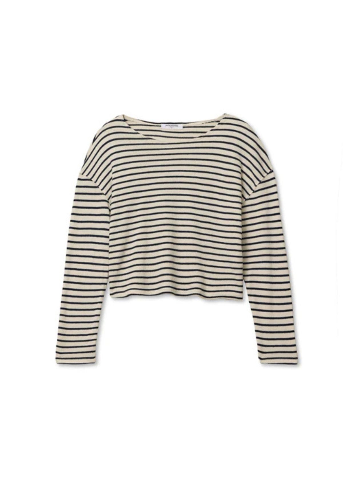 PERFECT WHITE TEE Taylor Recycled Cotton Brushed Striped Top - Sugar Navy Stripe