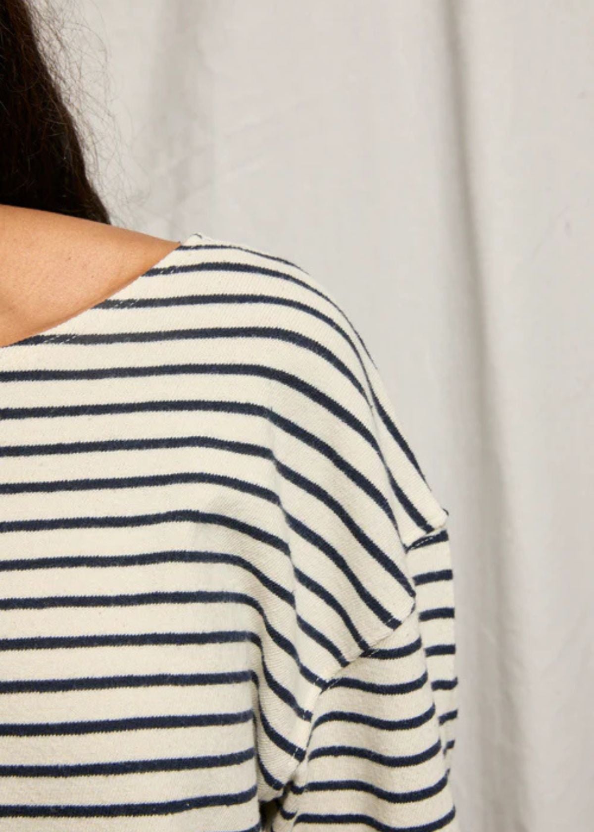 PERFECT WHITE TEE Taylor Recycled Cotton Brushed Striped Top - Sugar Navy Stripe