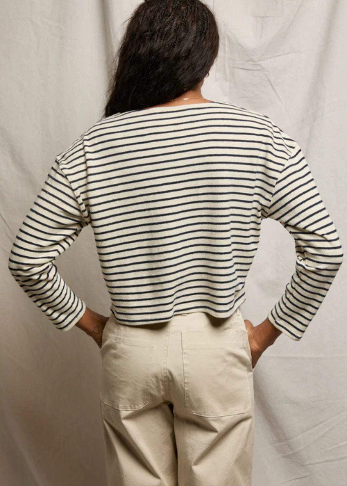 PERFECT WHITE TEE Taylor Recycled Cotton Brushed Striped Top - Sugar Navy Stripe
