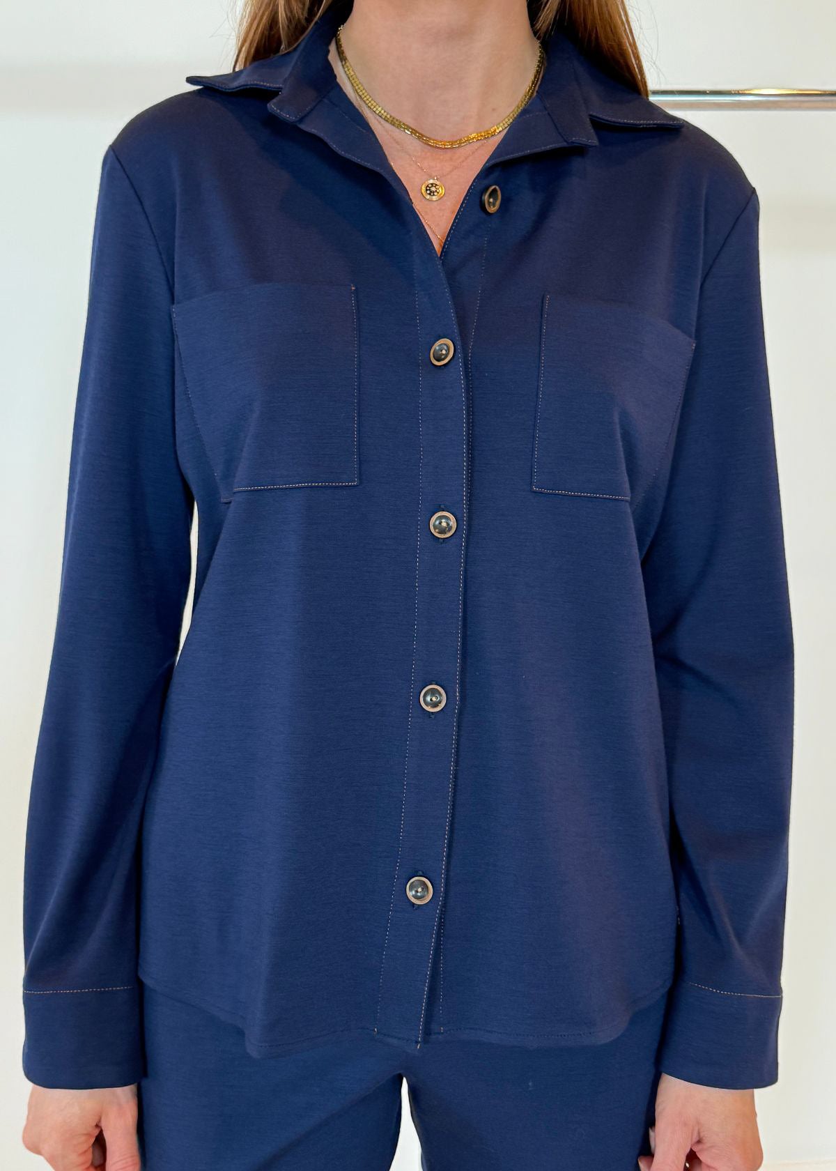 PETER COHEN Wool Knit Jersey Walk Top - Blue
