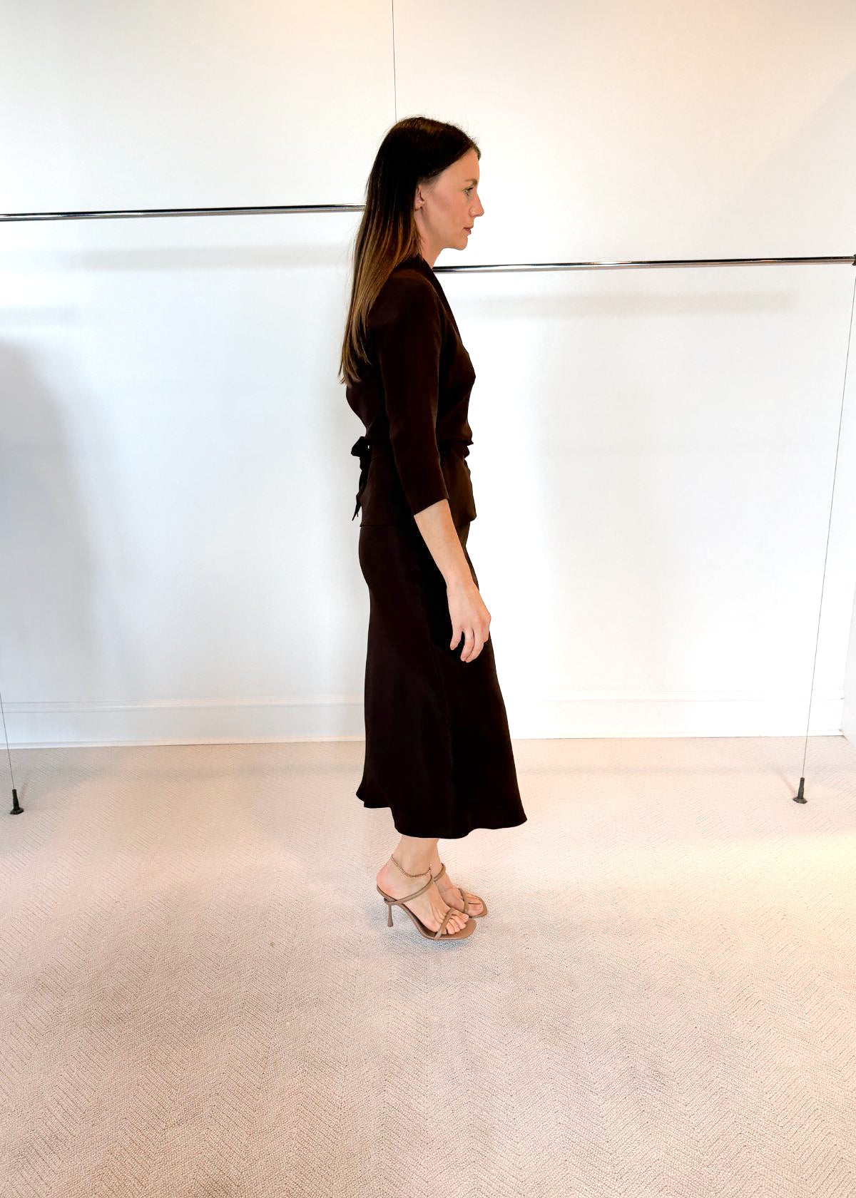 PETER COHEN 3/4 Sleeve Wrap Top - Mahogany