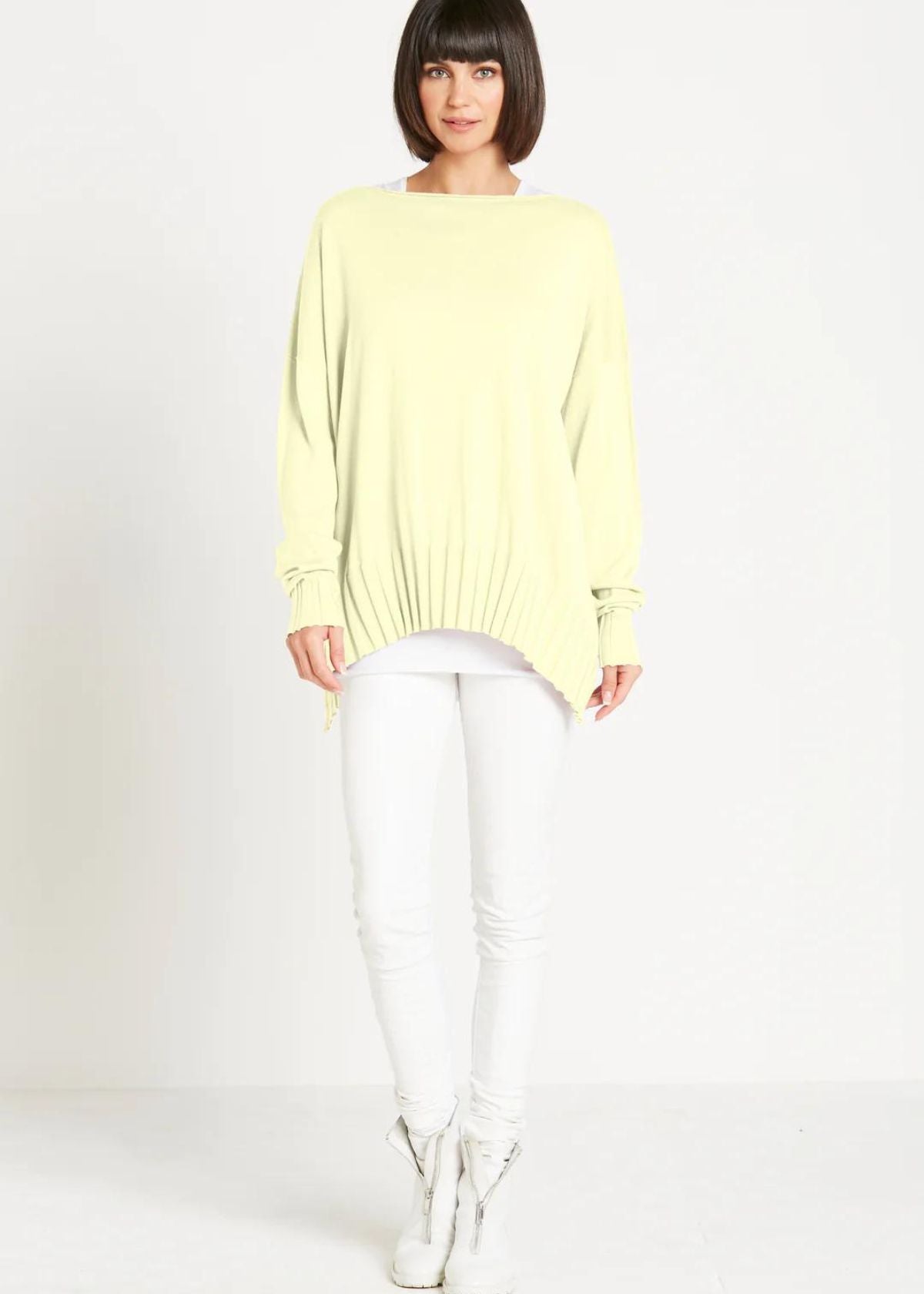 PLANET BY LAUREN G Cotton Boatneck Sweater - Citron