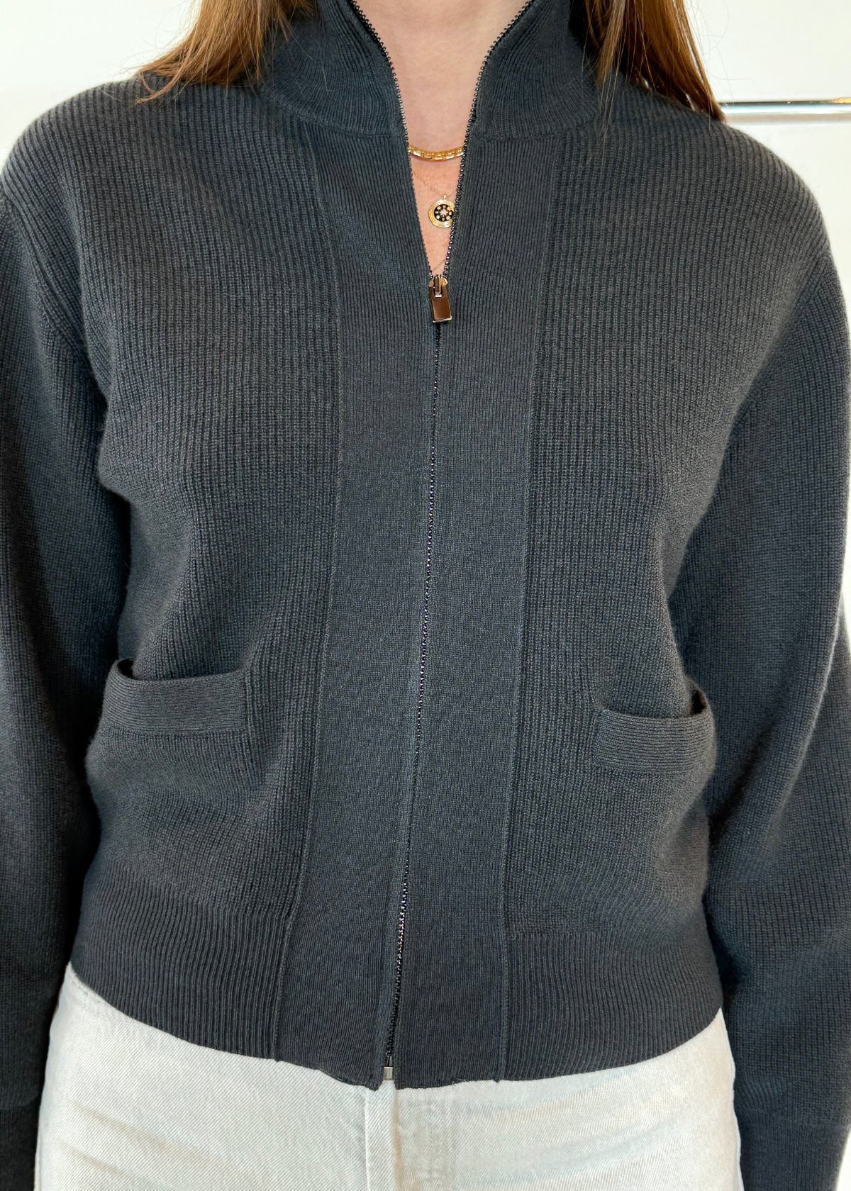 PUROTATTO Zip Front Sweater - Dark Grey