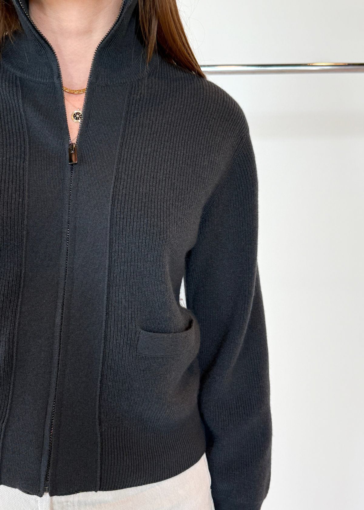 PUROTATTO Zip Front Sweater - Dark Grey