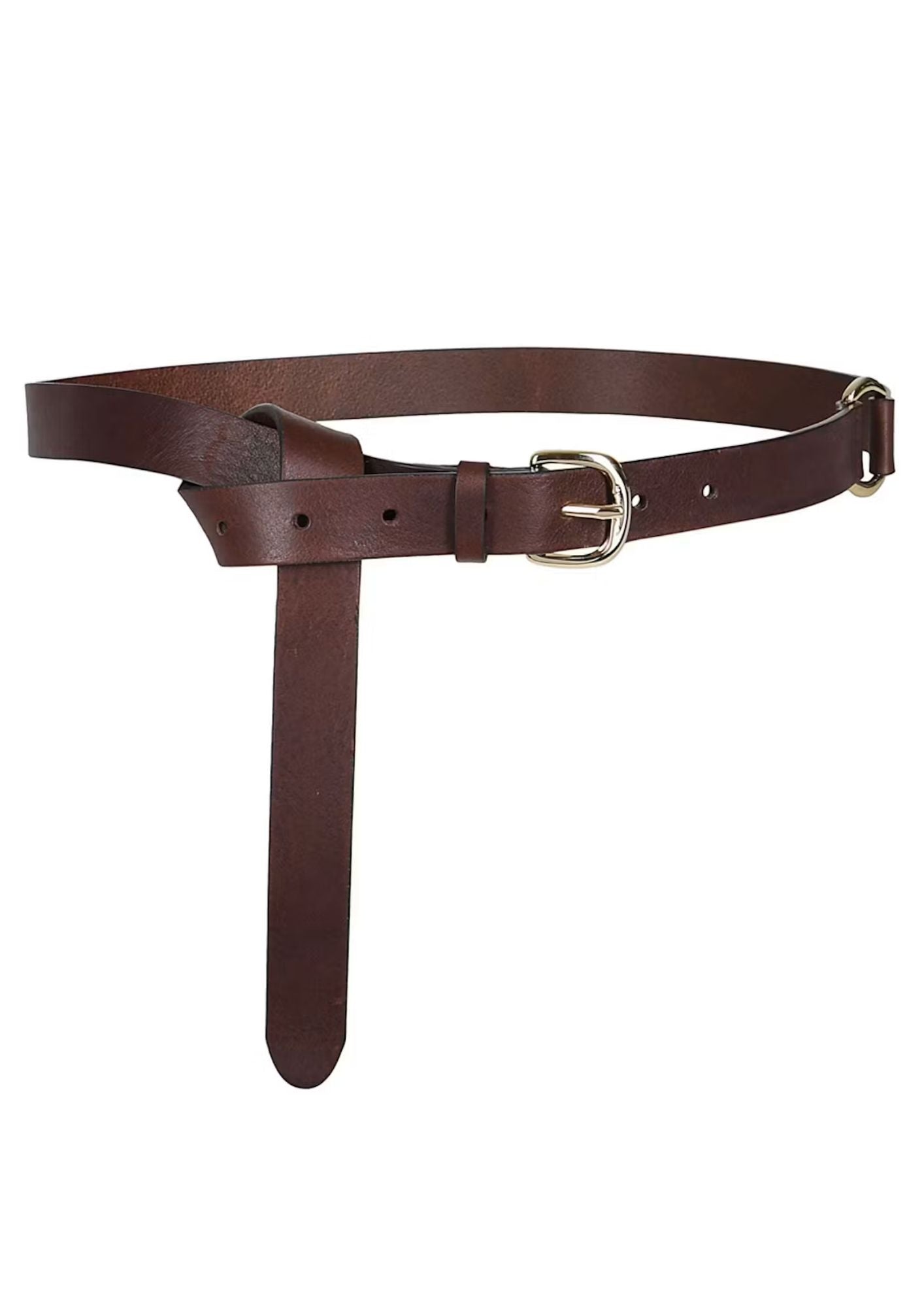 PUROTATTO Leather Belt with Gold Buckle - Tobacco