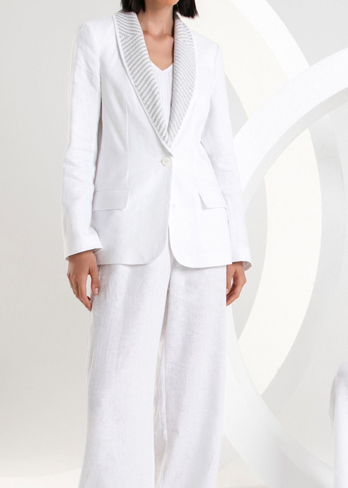 PUROTATTO Linen Blazer with Knit Lapel - White