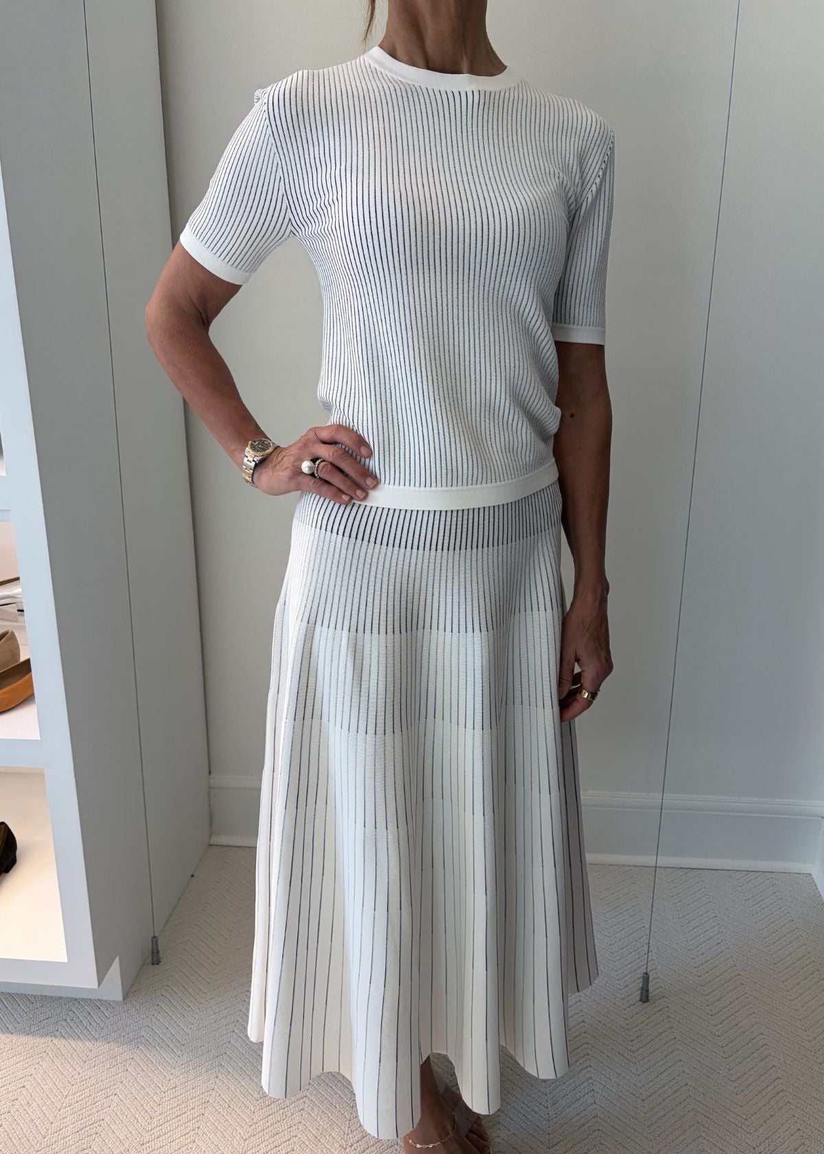 PUROTATTO Striped Knit Skirt - White and Black