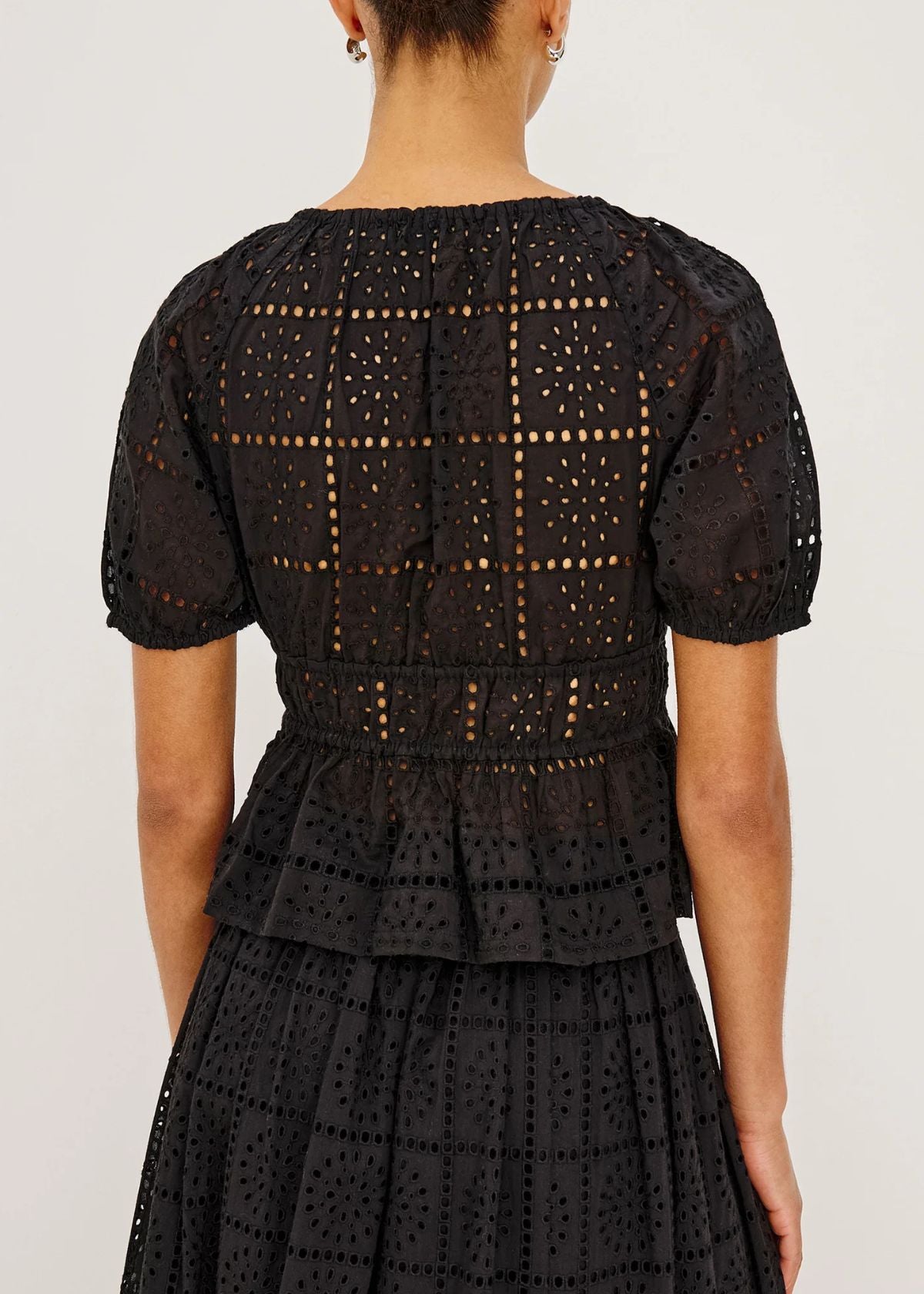 RAILS Agenta Top - Black Grid Embroidery
