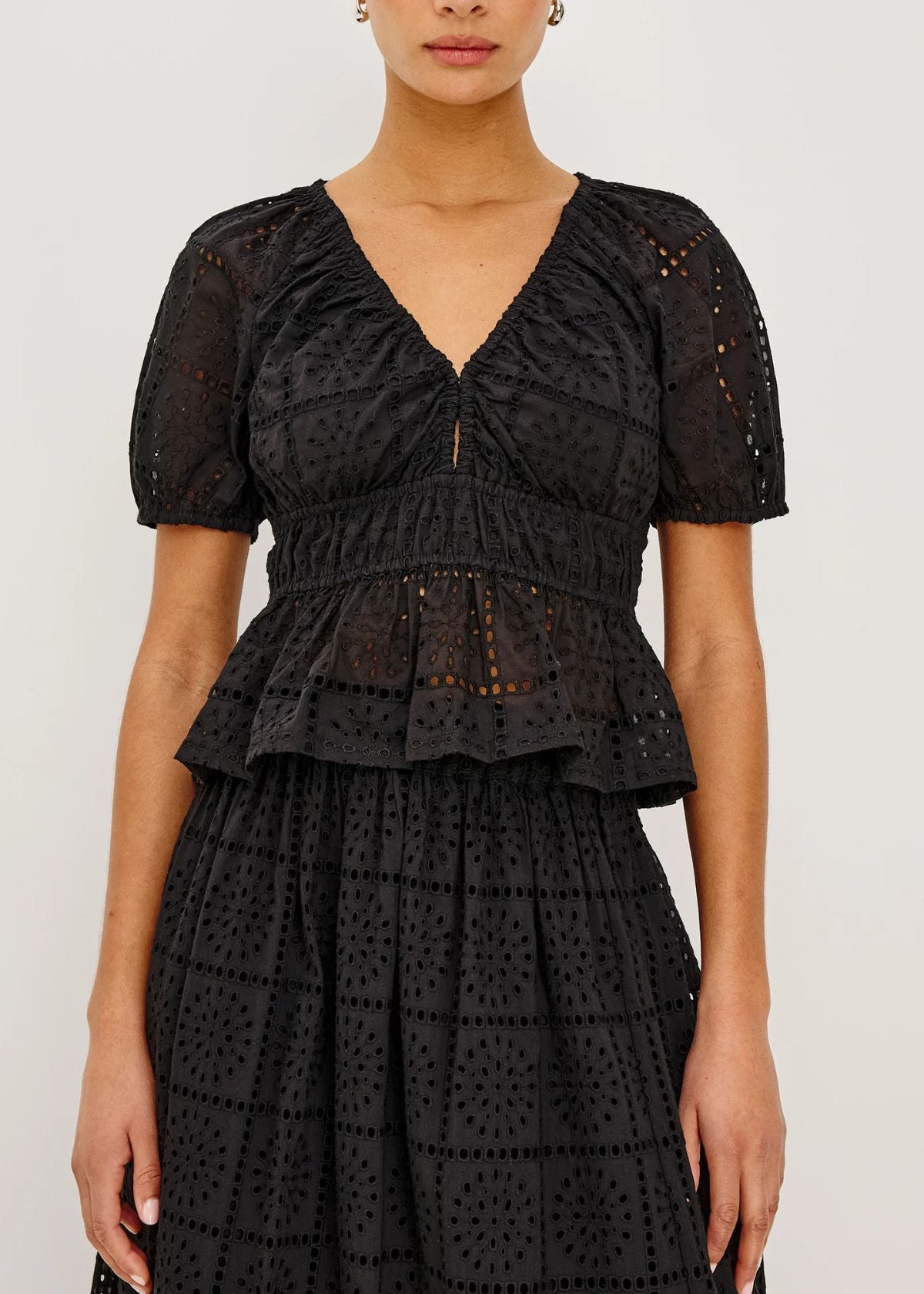 RAILS Agenta Top - Black Grid Embroidery