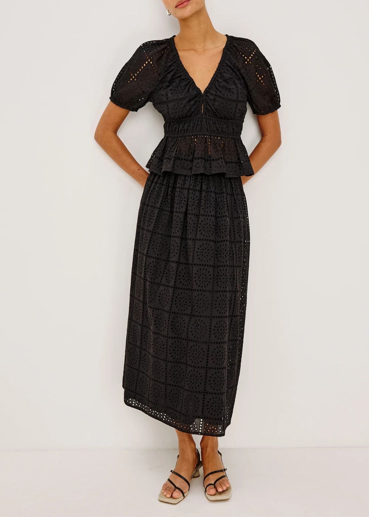 RAILS Agenta Top - Black Grid Embroidery