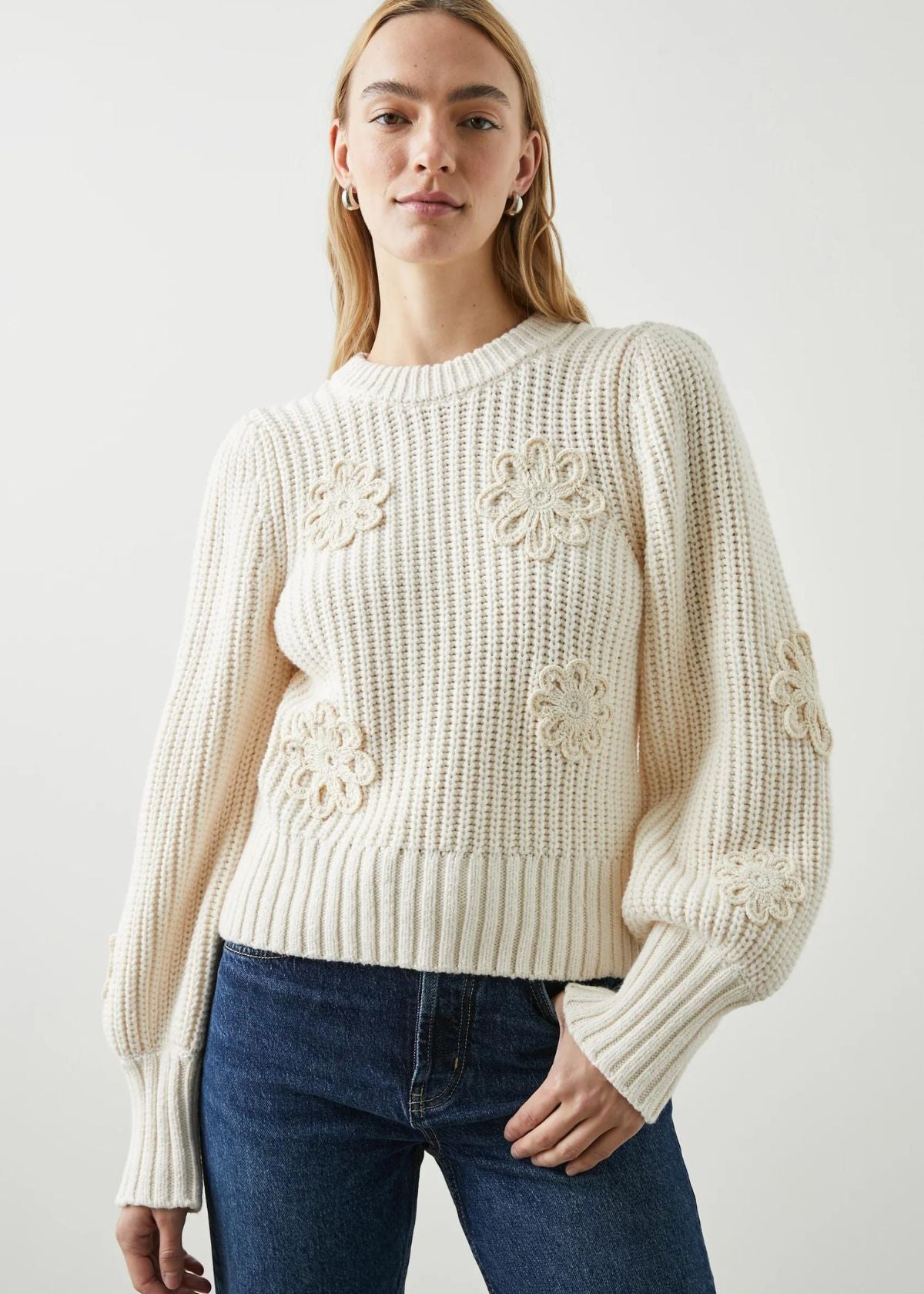 RAILS Romy Sweater - Ivory Crochet Daisies