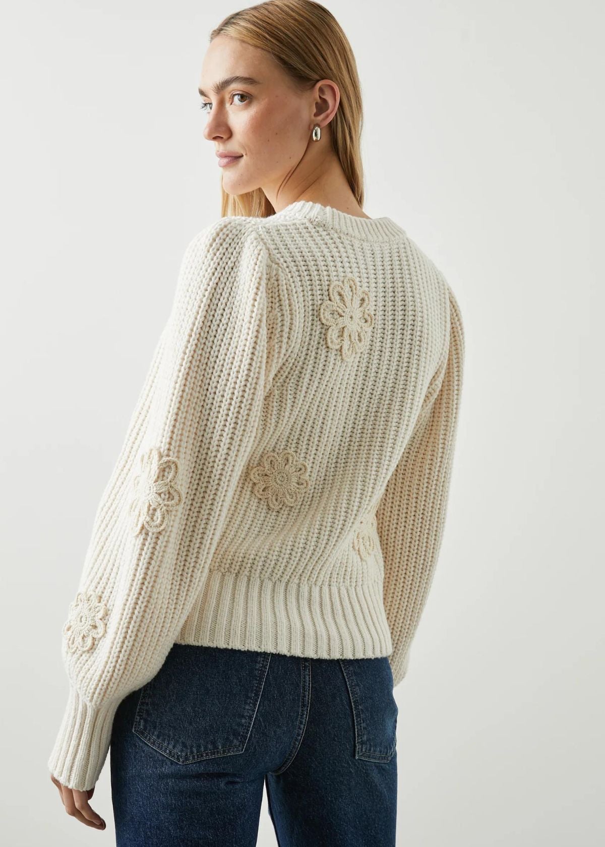 RAILS Romy Sweater - Ivory Crochet Daisies