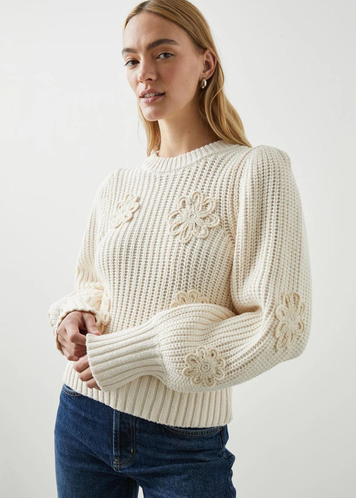 RAILS Romy Sweater - Ivory Crochet Daisies