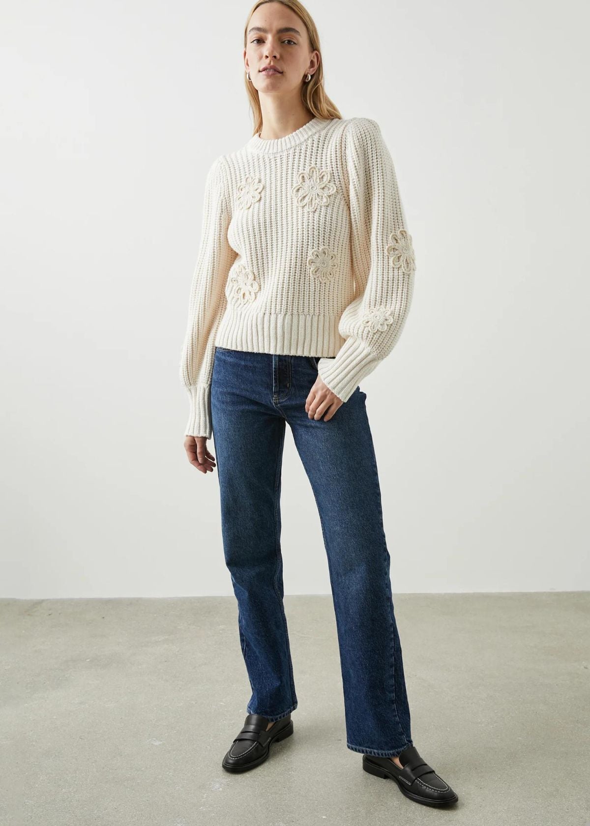 RAILS Romy Sweater - Ivory Crochet Daisies