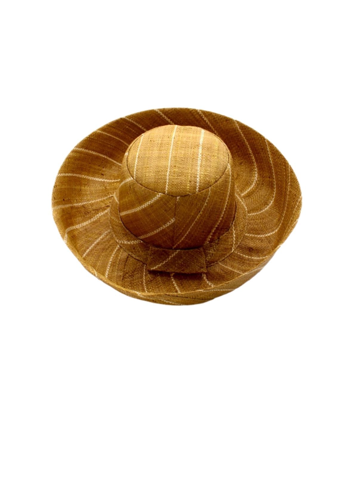 SHEBOBO Monica 5" Wide Brim Packable Straw Sun Hat - Tobacco Pinstripe