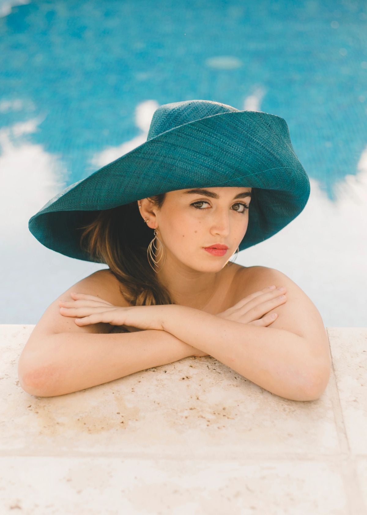 SHEBOBO Monica 7" Wide Brim Packable Straw Sun Hat - Teal