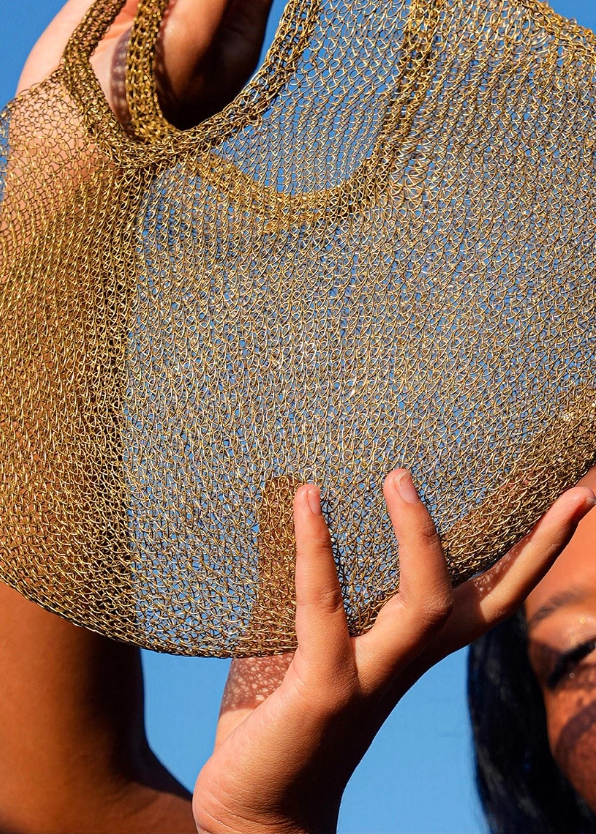 BRUNNA CO. SOL Mesh Wire Tote Handbag - Dark Gold