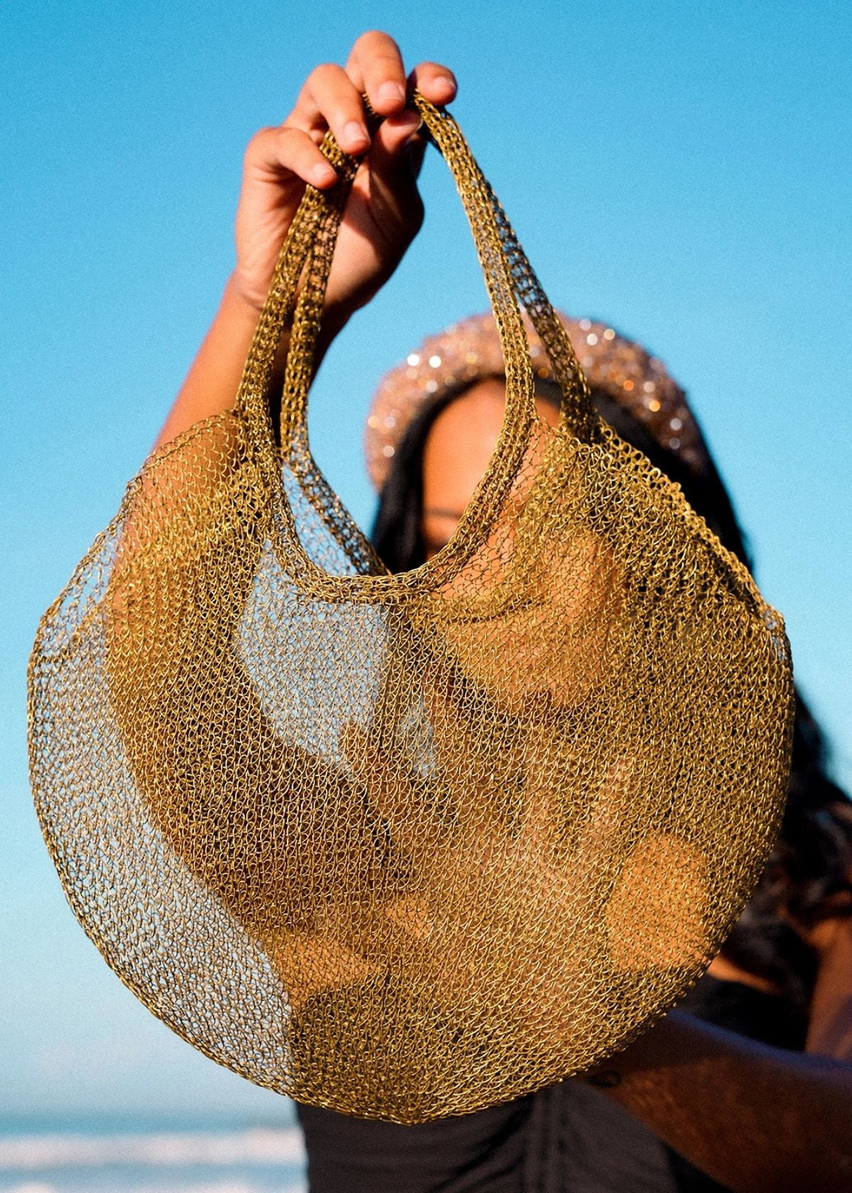 BRUNNA CO. SOL Mesh Wire Tote Handbag - Dark Gold