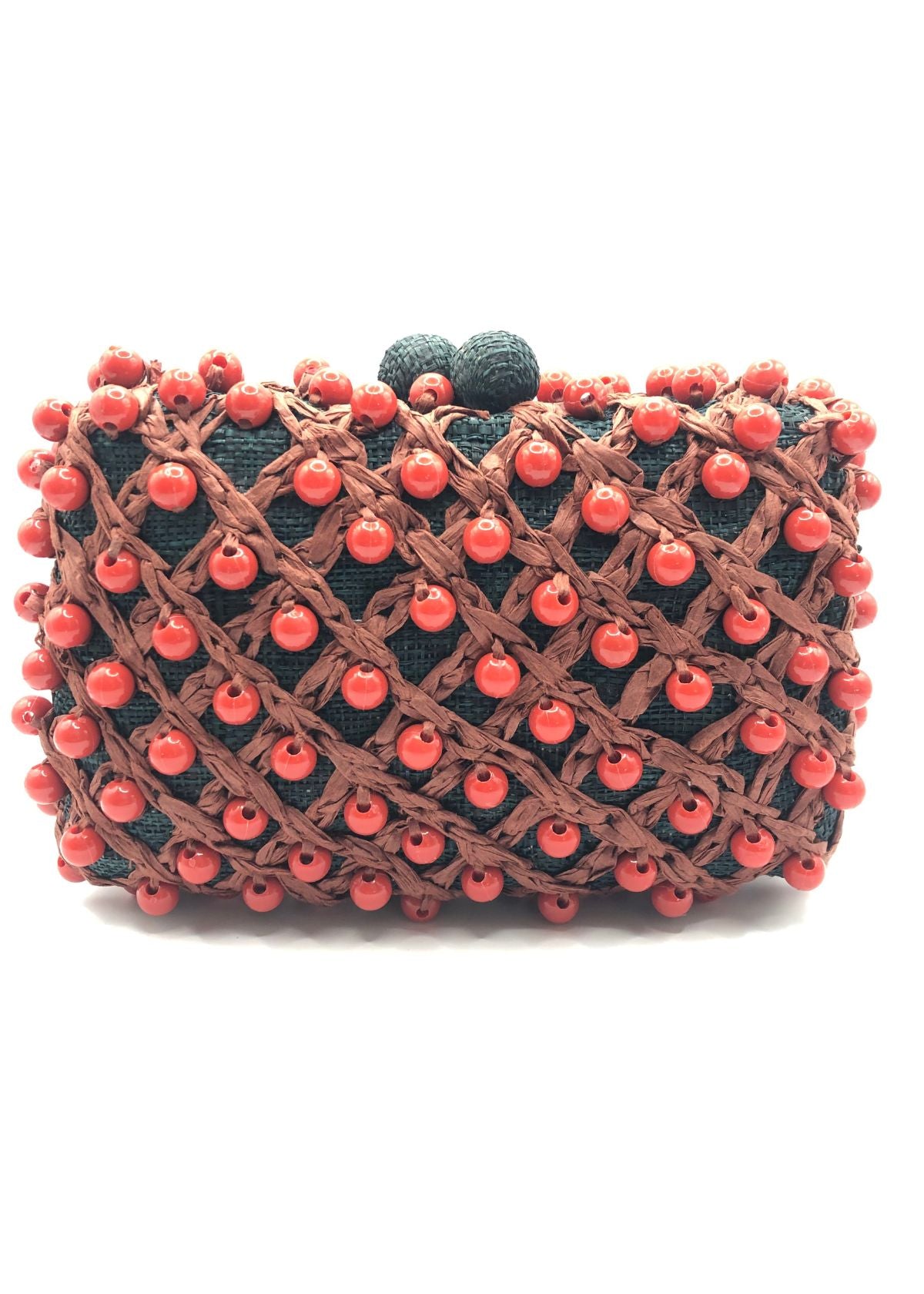 SERPUI Charlotte Straw Clutch Handbag - Black and Burgundy