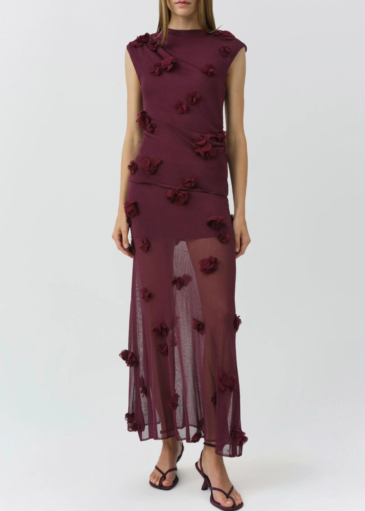 SIMKHAI Tessa Sleeveless Floral Applique Top - Fig