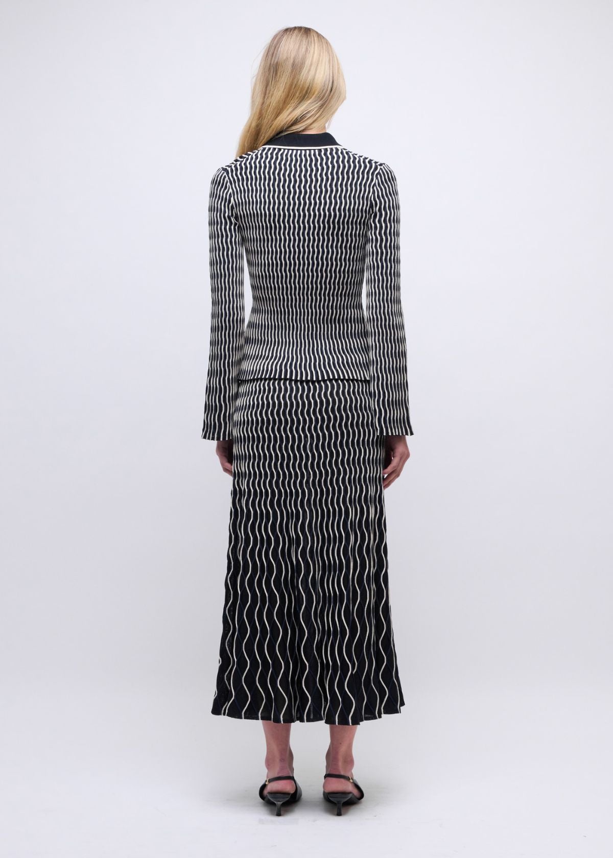 SIMKHAI Colleen Long Sleeve Polo Top - Black Multi
