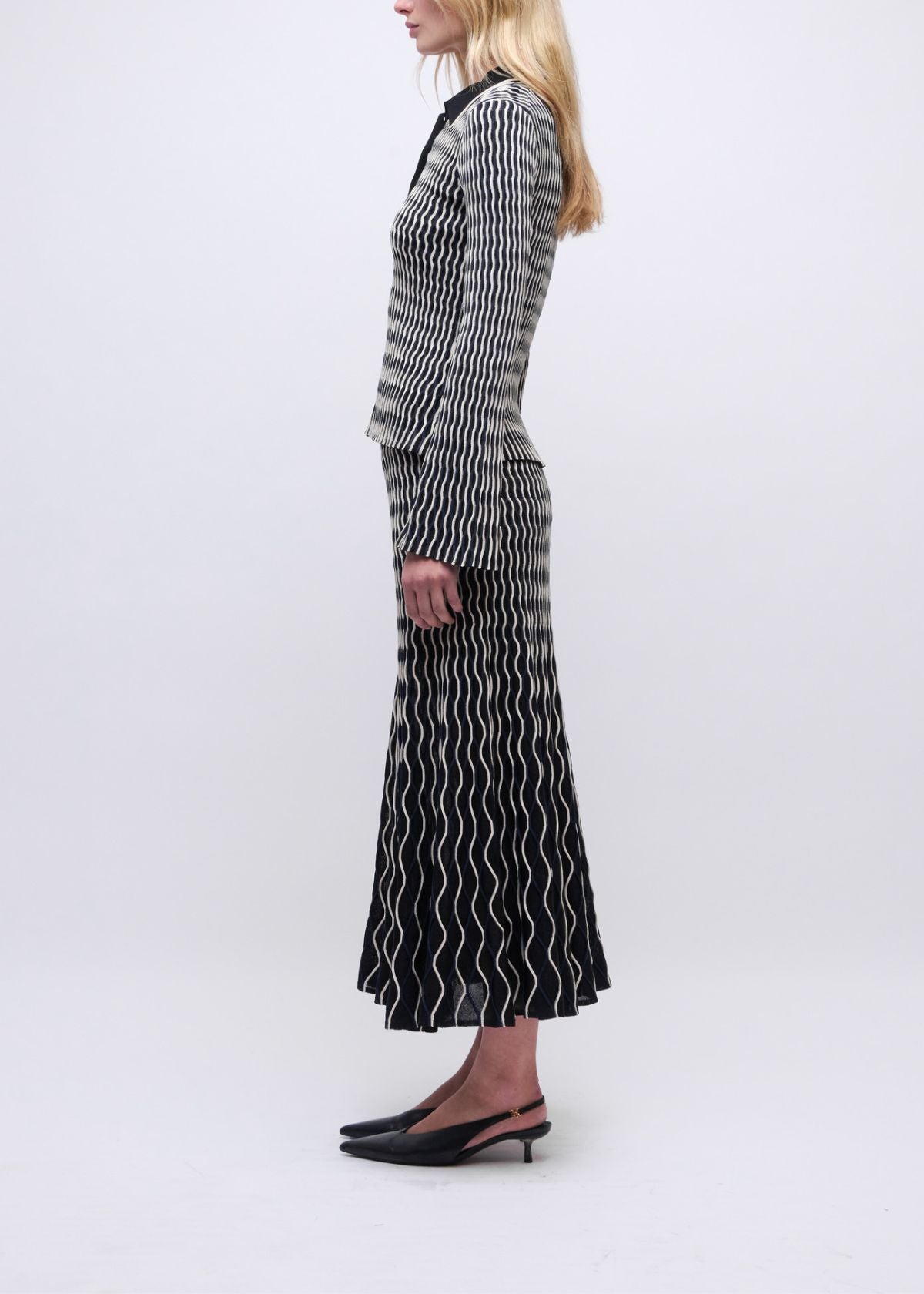 SIMKHAI Colleen Long Sleeve Polo Top - Black Multi