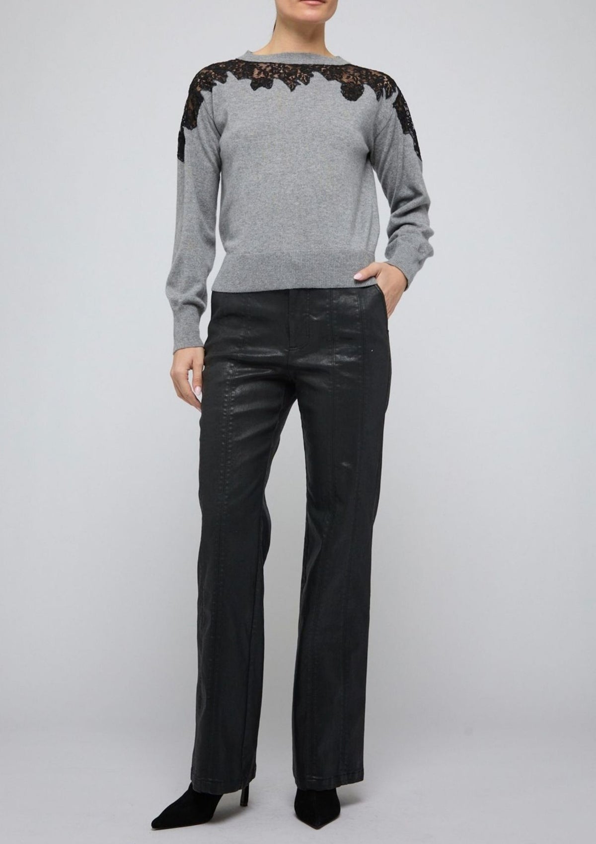 SIMKHAI Larissa Crew Sweater - Grey Melange Black