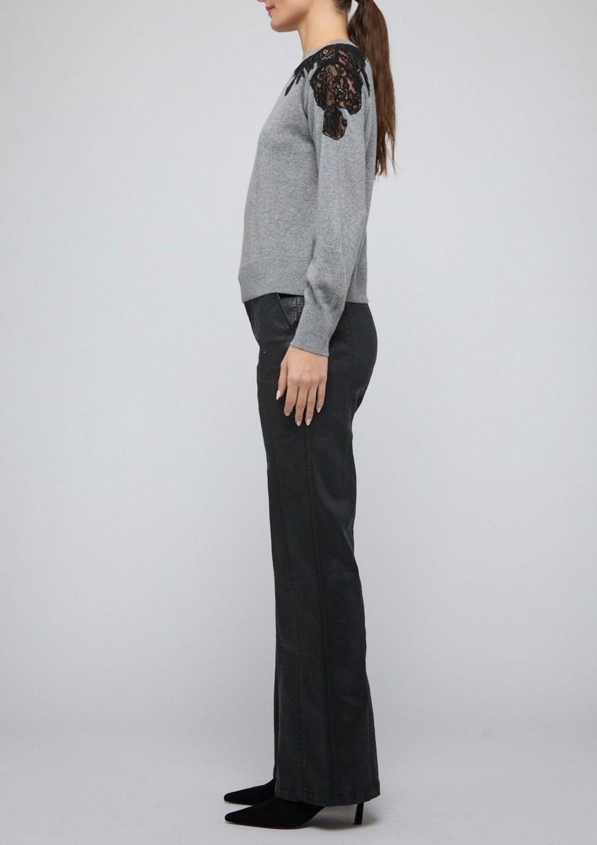 SIMKHAI Larissa Crew Sweater - Grey Melange Black