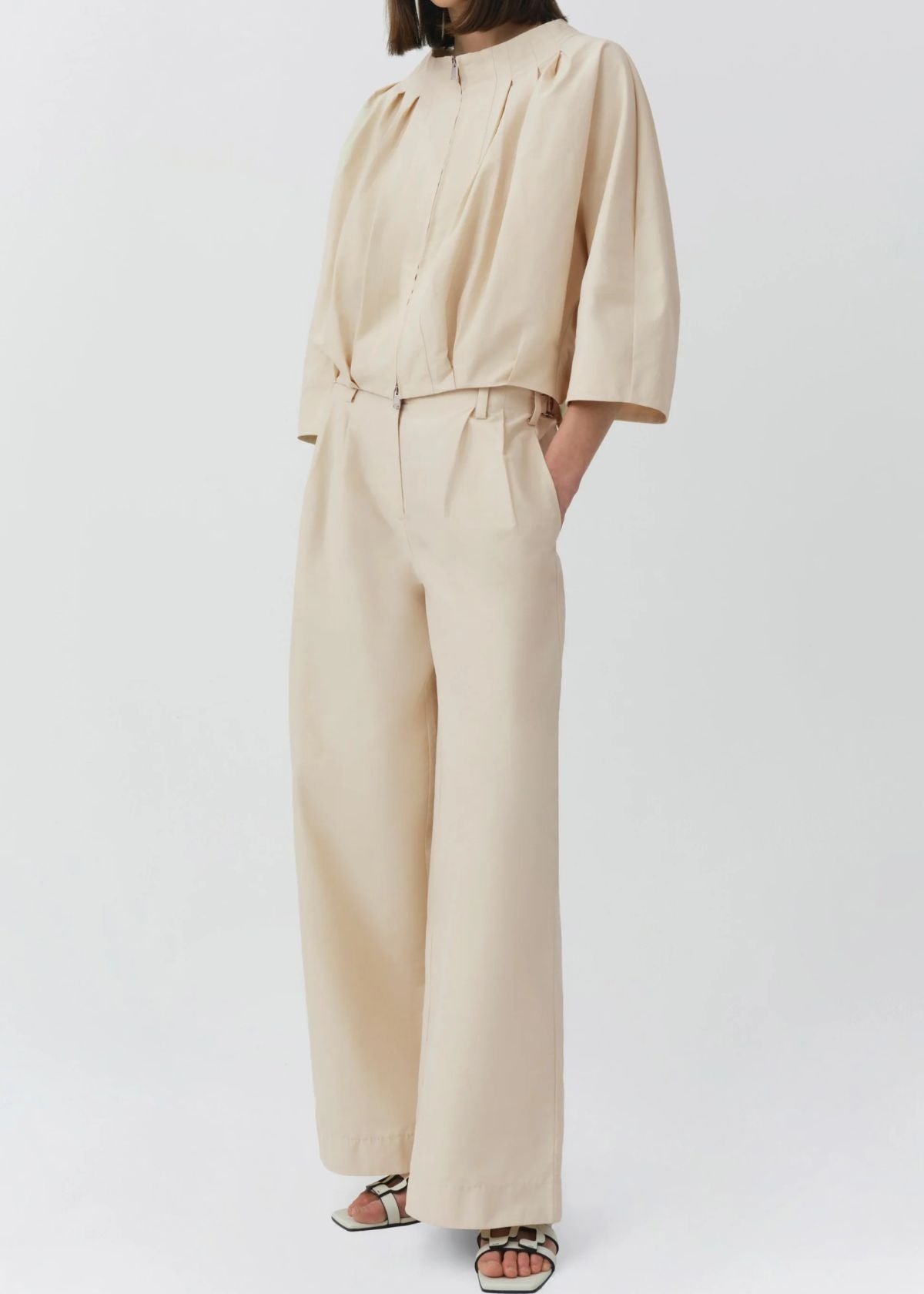SIMKHAI Leroy Pleated Wide Leg Pant - Stone